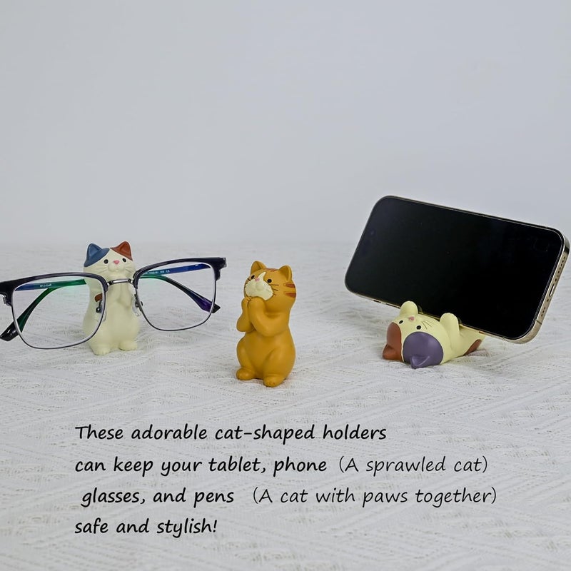 Mevodeata Cat-Shaped Phone Stand and Eyeglass Frames Animal Resin Gifts for Cat Lovers, Home & Office Fashion Accessories(White) - Image 5